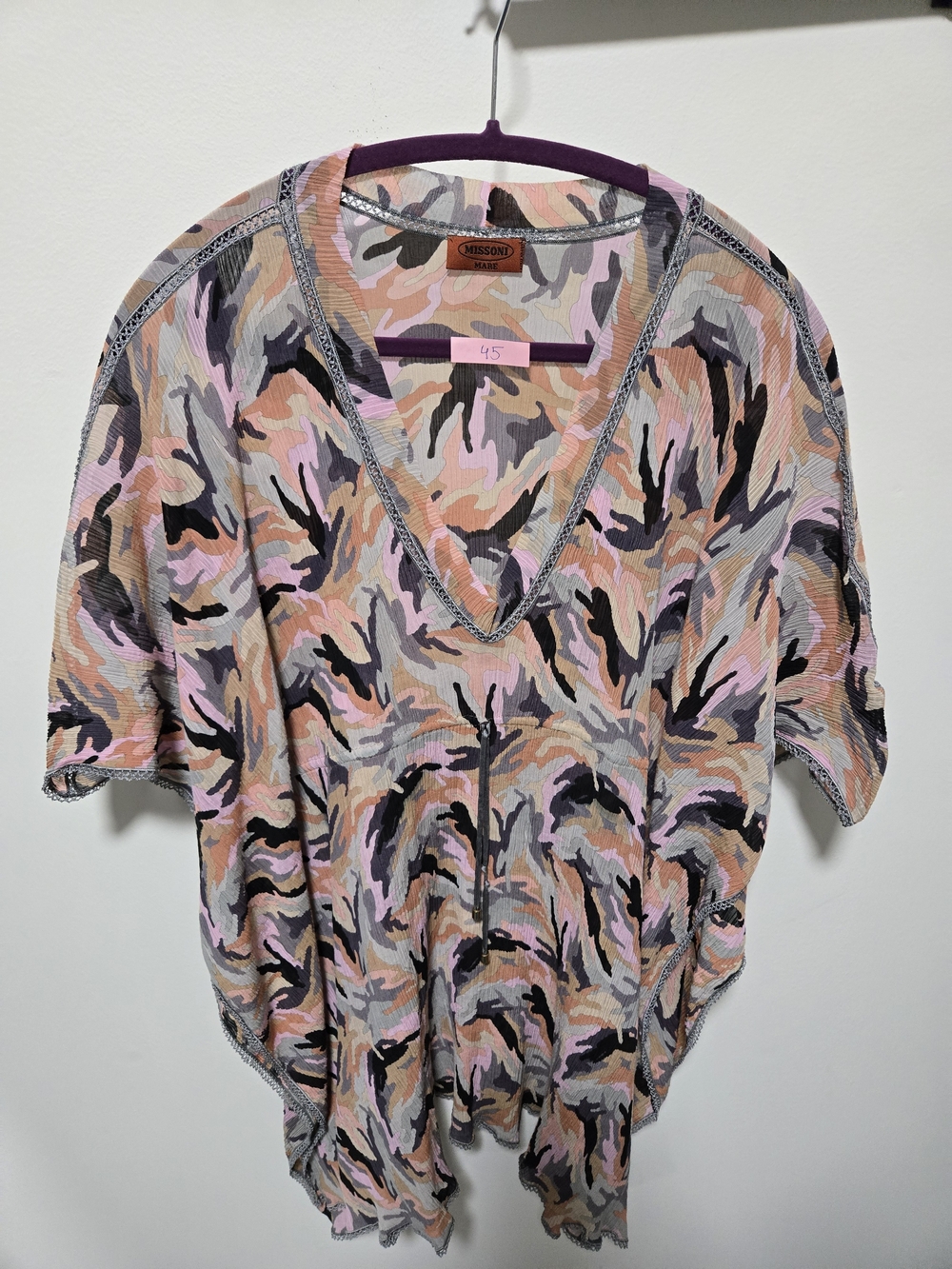 Missoni Pink Peach Abstract V-Neck Knit Tunic